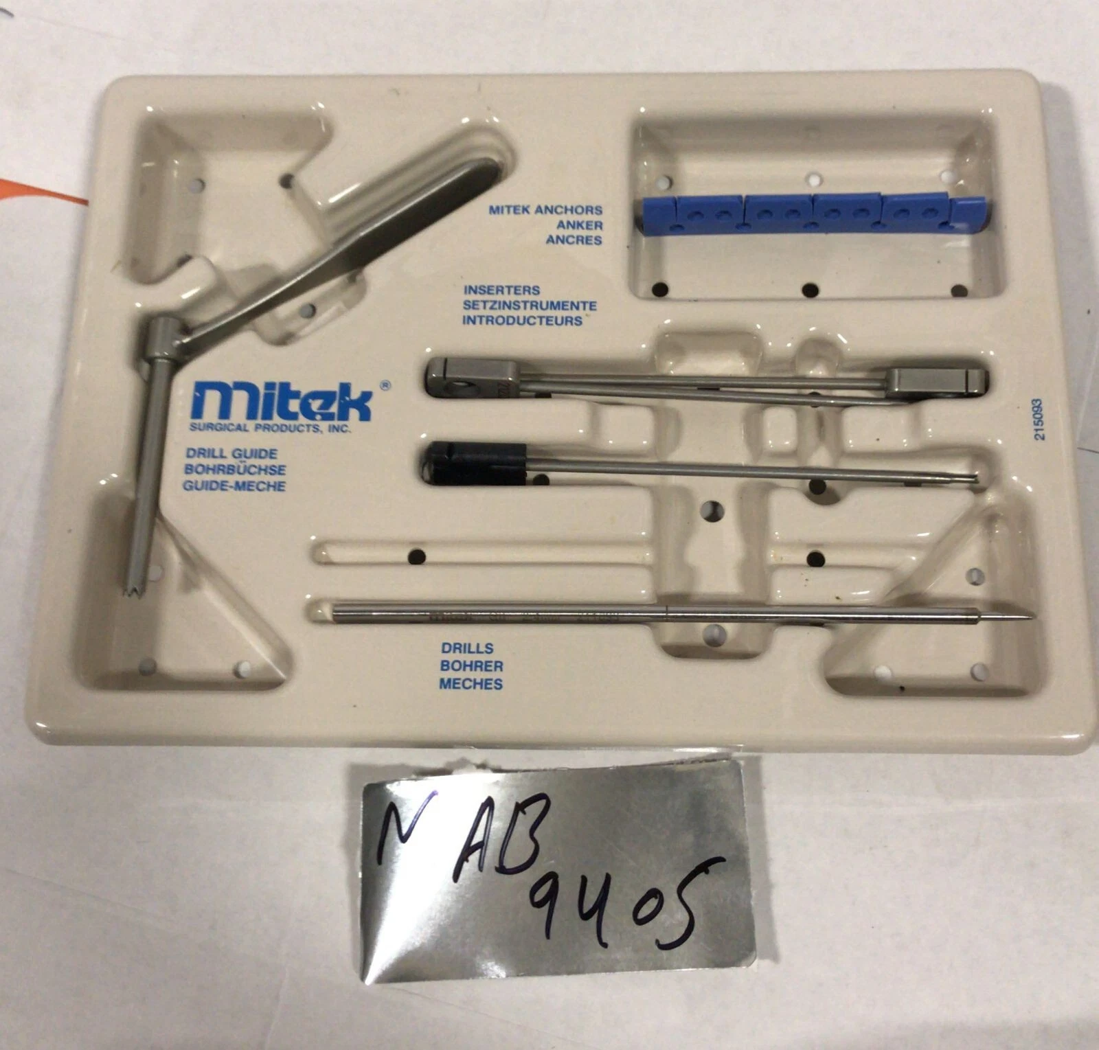 Mitek 215093 Surgical Drill Guide Set w/Case INCOMPLETE -MAB-9405